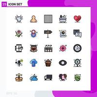 25 User Interface Filled line Flat Color Pack of modern Signs and Symbols of flag love pasta heart tub Editable Vector Design Elements