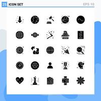 Editable Vector Line Pack of 25 Simple Solid Glyphs of automation sound digital sine space Editable Vector Design Elements