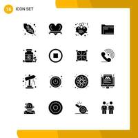 Set of 16 Modern UI Icons Symbols Signs for diet file letter empty computer Editable Vector Design Elements