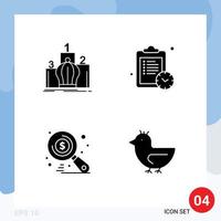 Pictogram Set of 4 Simple Solid Glyphs of crown market monarchy time seo Editable Vector Design Elements