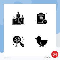 conjunto de pictogramas de 4 glifos sólidos simples del mercado de la corona monarquía tiempo seo elementos de diseño vectorial editables vector