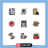 Universal Icon Symbols Group of 9 Modern Filledline Flat Colors of industry light medal bolt web Editable Vector Design Elements