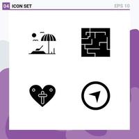 Solid Glyph Pack of 4 Universal Symbols of beach loves labyrinth heart maps Editable Vector Design Elements