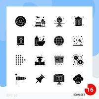 Modern Pack of 16 Icons Solid Glyph Symbols isolated on White Backgound for Website designing vector