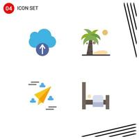 Set of 4 Vector Flat Icons on Grid for cloud paper beach summer bed Editable Vector Design Elements