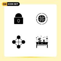 Stock Vector Icon Pack of 4 Line Signs and Symbols for lock hierarchy login earth topology Editable Vector Design Elements