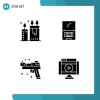 Mobile Interface Solid Glyph Set of 4 Pictograms of beauty laptop relax monitor gun Editable Vector Design Elements