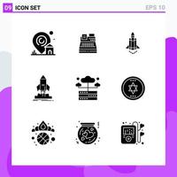 9 Universal Solid Glyphs Set for Web and Mobile Applications database shuttle launch ship launch Editable Vector Design Elements