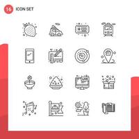 Set of 16 Modern UI Icons Symbols Signs for android smart phone ticket phone transport Editable Vector Design Elements