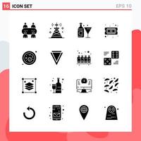 Collection of 16 Vector Icons in solid style Modern Glyph Symbols for Web and Mobile Solid Icon Sign Isolated on White Background 16 Icons