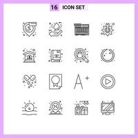 conjunto de 16 iconos de interfaz de usuario modernos signos de símbolos para elementos de diseño vectorial editables de sintetizador de soporte de sintetizador técnico bancario vector