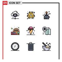 Universal Icon Symbols Group of 9 Modern Filledline Flat Colors of train electric hazardous railway station picnic Editable Vector Design Elements