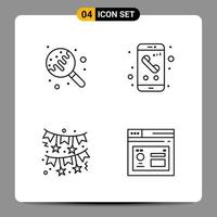 4 Black Icon Pack Outline Symbols Signs for Responsive designs on white background 4 Icons Set vector