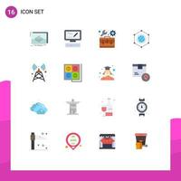 User Interface Pack of 16 Basic Flat Colors of antenna connection kit data network Editable Pack of Creative Vector Design Elements