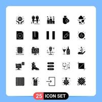 Set of 25 Vector Solid Glyphs on Grid for plant removed business hardware computers Editable Vector Design Elements
