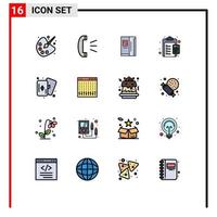 Mobile Interface Flat Color Filled Line Set of 16 Pictograms of hobbies duties fridge charge calculate Editable Creative Vector Design Elements