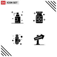 Modern Set of 4 Solid Glyphs and symbols such as gel signature care medical usb Editable Vector Design Elements