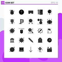 Set of 25 Commercial Solid Glyphs pack for ball activities vr development coding Editable Vector Design Elements