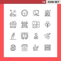 Group of 16 Outlines Signs and Symbols for bed man balloons pray mosque Editable Vector Design Elements