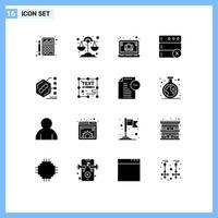 Universal Icon Symbols Group of 16 Modern Solid Glyphs of examination bacteria brief serve database Editable Vector Design Elements