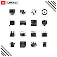 Modern Set of 16 Solid Glyphs Pictograph of arrow set gear play lump Editable Vector Design Elements