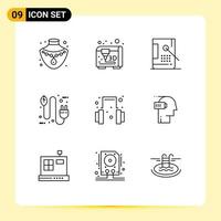 Pack of 9 creative Outlines of support headset development plug eco Editable Vector Design Elements