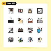 Mobile Interface Flat Color Filled Line Set of 16 Pictograms of wireless keyboard bag hardware analytics Editable Creative Vector Design Elements