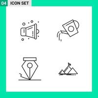 Pack of 4 Line Style Icon Set Outline Symbols for print Creative Signs Isolated on White Background 4 Icon Set vector