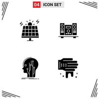 Group of 4 Solid Glyphs Signs and Symbols for energy head solar speaker knowledge Editable Vector Design Elements