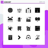 Group of 16 Solid Glyphs Signs and Symbols for page interface box grid shop Editable Vector Design Elements
