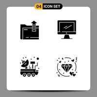 Pictogram Set of 4 Simple Solid Glyphs of folder car storage device science Editable Vector Design Elements