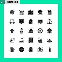 Pack of 25 Modern Solid Glyphs Signs and Symbols for Web Print Media such as revenue increase map share cloud Editable Vector Design Elements