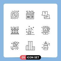 Group of 9 Modern Outlines Set for music finance job economy bank Editable Vector Design Elements