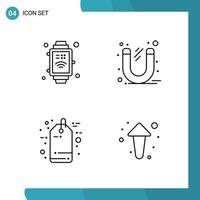 Vector Pack of 4 Outline Symbols Line Style Icon Set on White Background for Web and Mobile