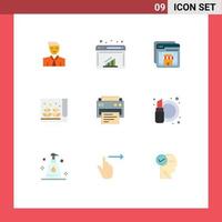 Mobile Interface Flat Color Set of 9 Pictograms of printer plant web farming shopping Editable Vector Design Elements