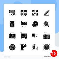 Modern Pack of 16 Icons Solid Glyph Symbols isolated on White Backgound for Website designing vector