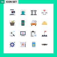 Pictogram Set of 16 Simple Flat Colors of love heart tea mom transection Editable Pack of Creative Vector Design Elements