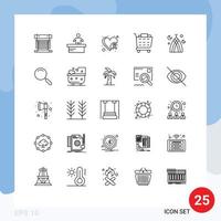 Set of 25 Commercial Lines pack for month shopping cart worker checkout heart awareness Editable Vector Design Elements