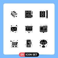 Pack of 9 Modern Solid Glyphs Signs and Symbols for Web Print Media such as education notification center mail health Editable Vector Design Elements