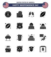 16 USA Solid Glyph Signs Independence Day Celebration Symbols of american ball rugby wine ball sport Editable USA Day Vector Design Elements