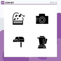 4 Universal Solid Glyph Signs Symbols of education mail box camera picture blender Editable Vector Design Elements