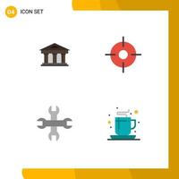 paquete de interfaz de usuario de 4 iconos planos básicos de herramientas bancarias ubicación financiera café elementos de diseño vectorial editables vector