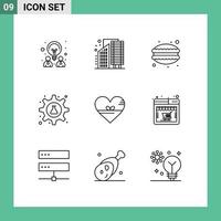 Pictogram Set of 9 Simple Outlines of tube lab infrastructure gear food Editable Vector Design Elements