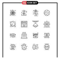 Mobile Interface Outline Set of 16 Pictograms of web sputnik growth space worldwide Editable Vector Design Elements