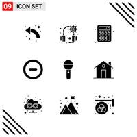 Pixle Perfect Set of 9 Solid Icons Glyph Icon Set for Webite Designing and Mobile Applications Interface vector