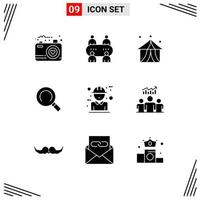 User Interface Pack of 9 Basic Solid Glyphs of concept builder entertainment architecture magnifier Editable Vector Design Elements