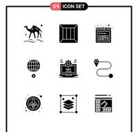 Universal Icon Symbols Group of 9 Modern Solid Glyphs of croos globe logistic global wireframe Editable Vector Design Elements