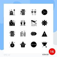 Pack of 16 creative Solid Glyphs of bag pie custom earrings graphical chart Editable Vector Design Elements