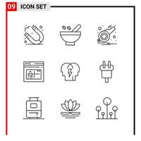 9 General Icons for website design print and mobile apps 9 Outline Symbols Signs Isolated on White Background 9 Icon Pack vector