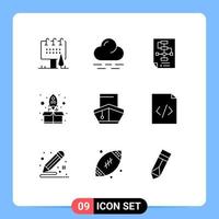 Universal Icon Symbols Group of 9 Modern Solid Glyphs of cargo up business start strategy Editable Vector Design Elements